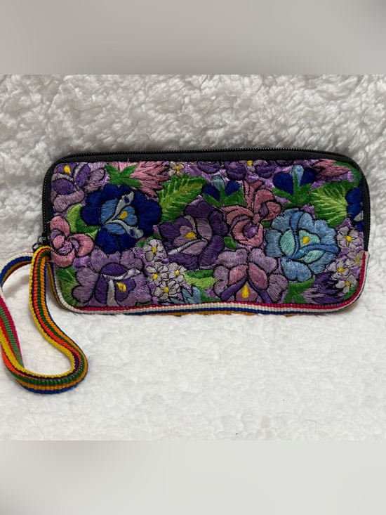 Handbags - Mexican Embroidered Purple Floral Wristlet Pouch